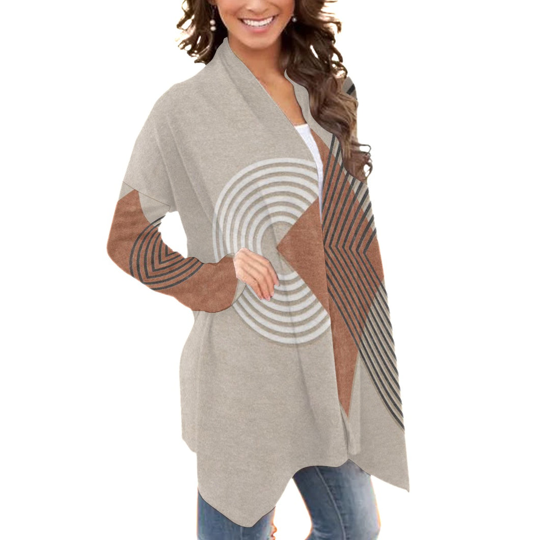 All-Over Print Women's Cardigan With Long Sleeve22 beige, and black abstract