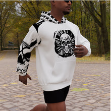 Load image into Gallery viewer, All-Over Print Men&#39;s Heavy Fleece Raglan Hoodie blk/white weightlifting theme
