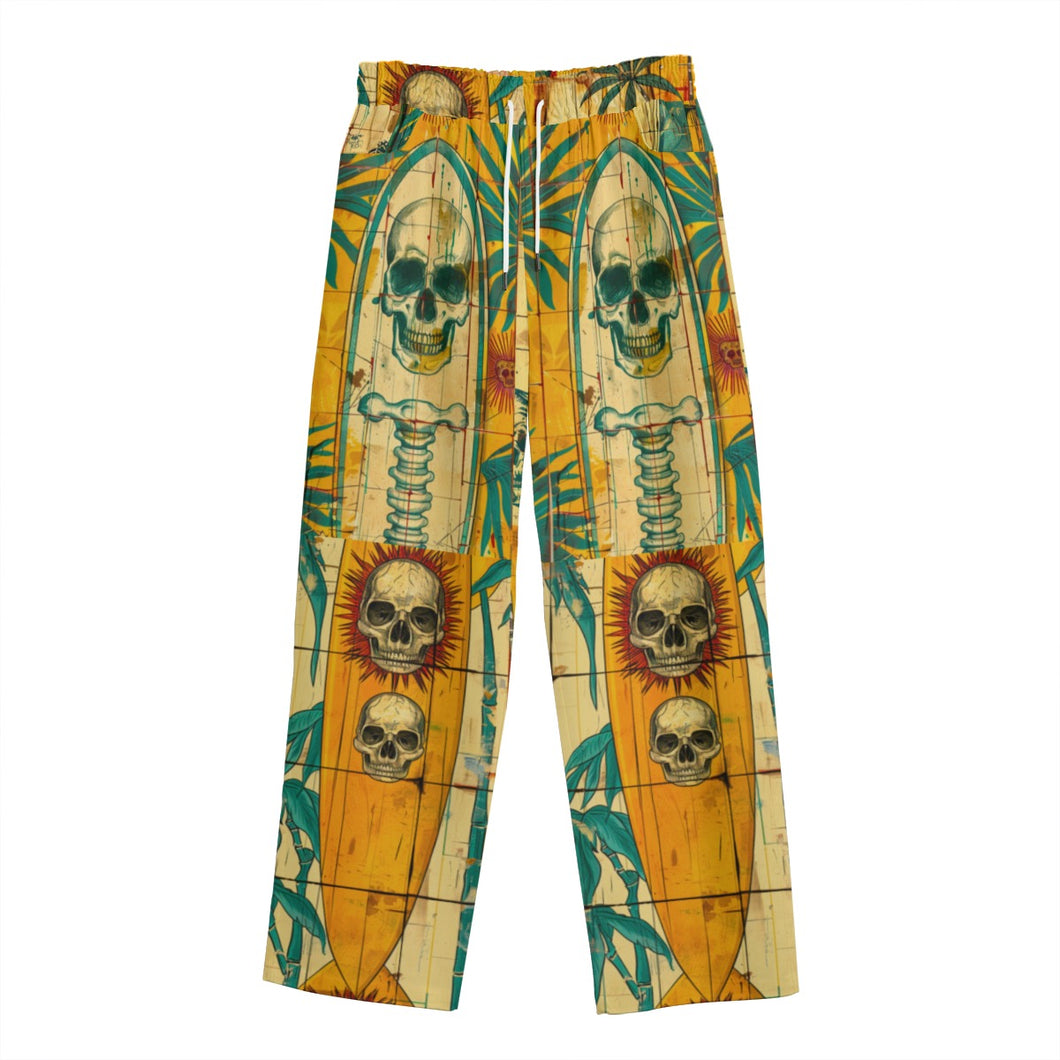 All-Over Print Unisex Straight Casual Pants | 245GSM Cotton surfboard/skull print