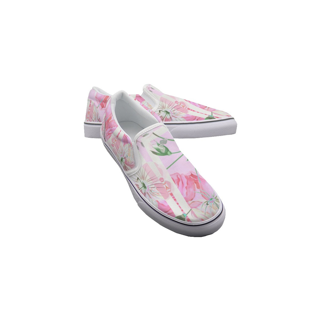 Amelia Rose print 101, pink flowers, Kid's Slip On Sneakers