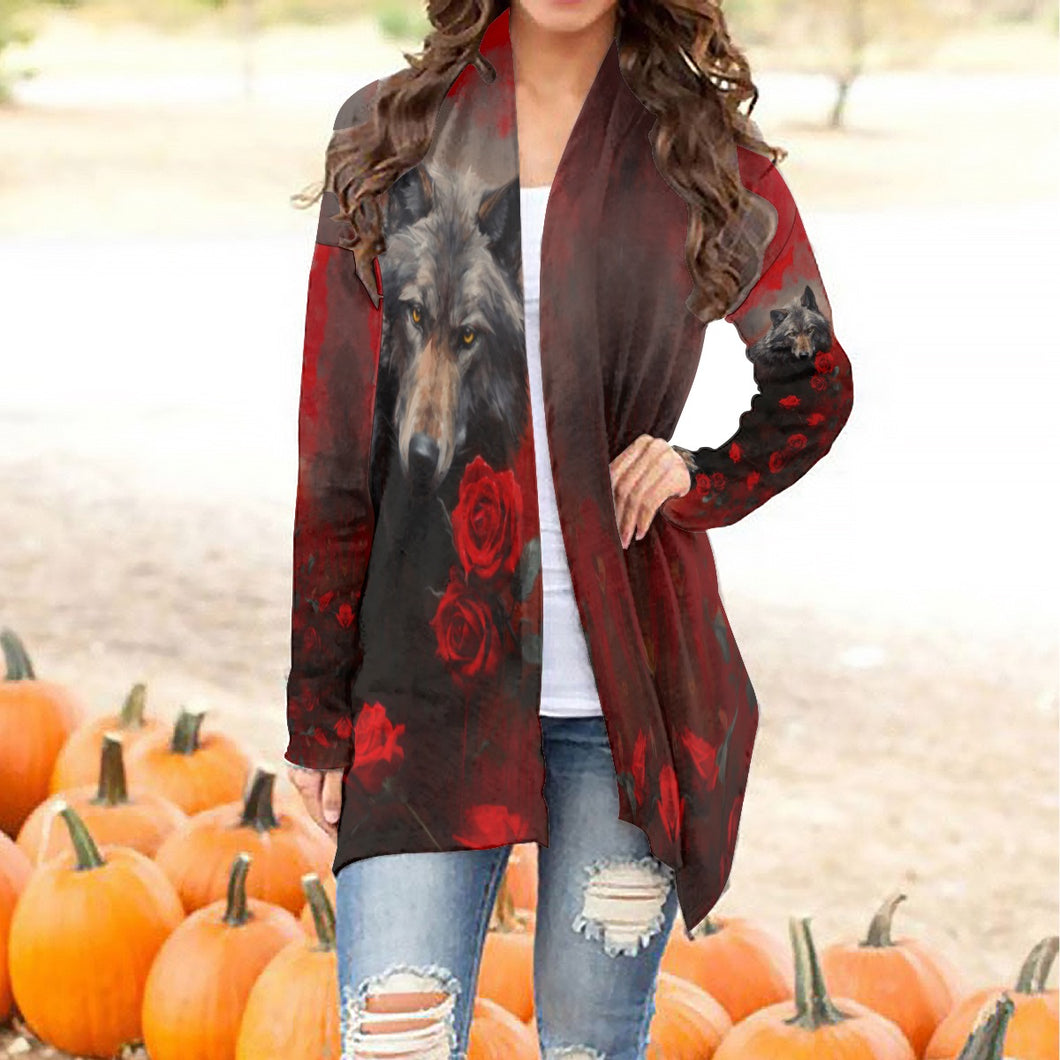 All-Over Print Women's Cardigan With Long Sleeve wolf mom