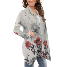 Load image into Gallery viewer, All-Over Print Women&#39;s Cardigan With Long Sleeve46 gray with flower print
