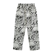 Load image into Gallery viewer, All-Over Print Unisex Straight Casual Pants | 245GSM Cotton black, and white skull  print
