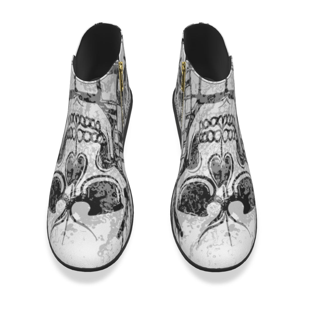 Men's Fashion Boots black and white skull  print