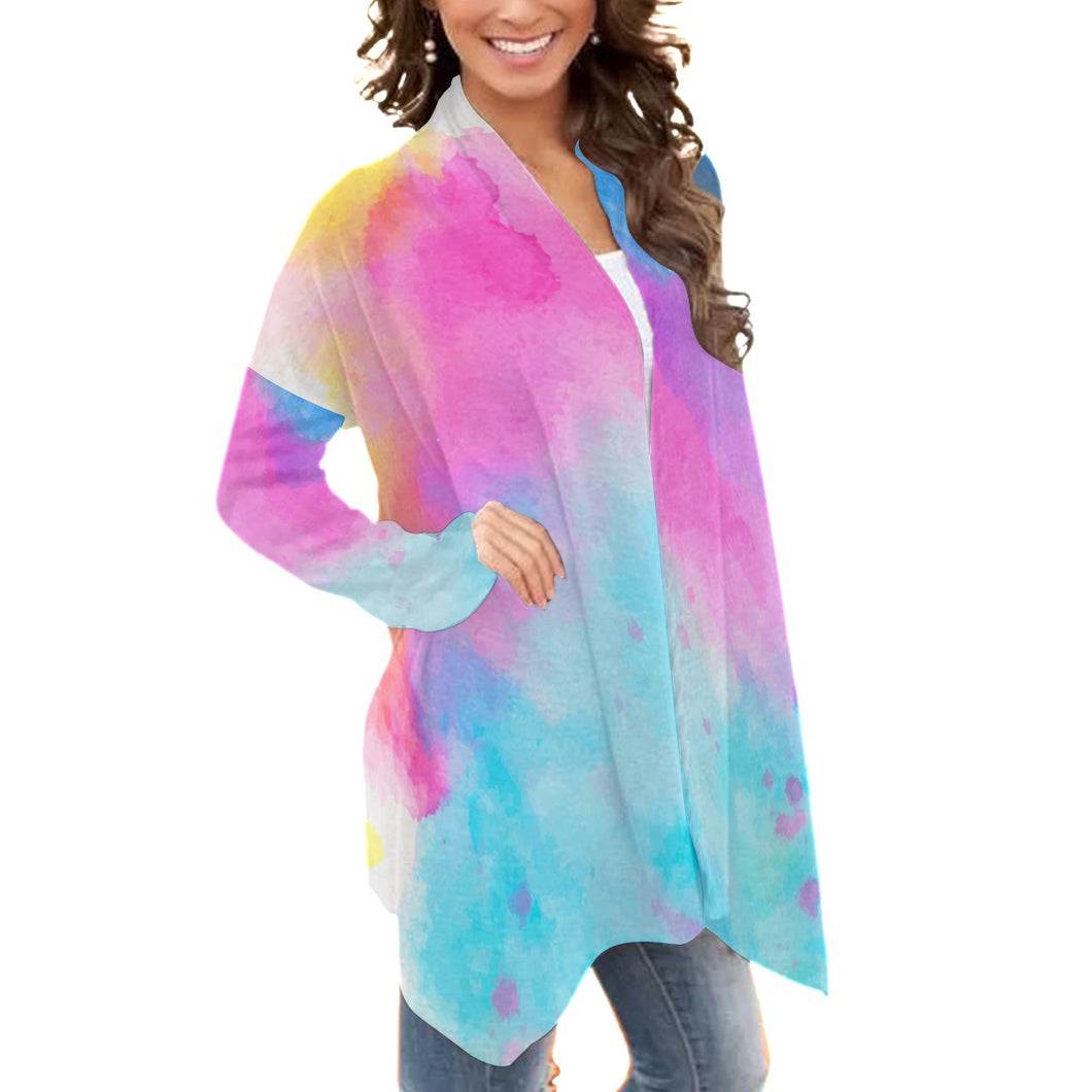 All-Over Print Women's Cardigan With Long Sleeve 70 pink and turquoise print