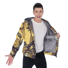Load image into Gallery viewer, All-Over Print Men&#39;s Sherpa Fleece Zip Up Hoodie, yellow and black, motorcycle print, #25G

