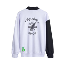 Load image into Gallery viewer, All-Over Print Men&#39;s Stand-up Collar Sweater With Zipper Closure barber print green with clipper
