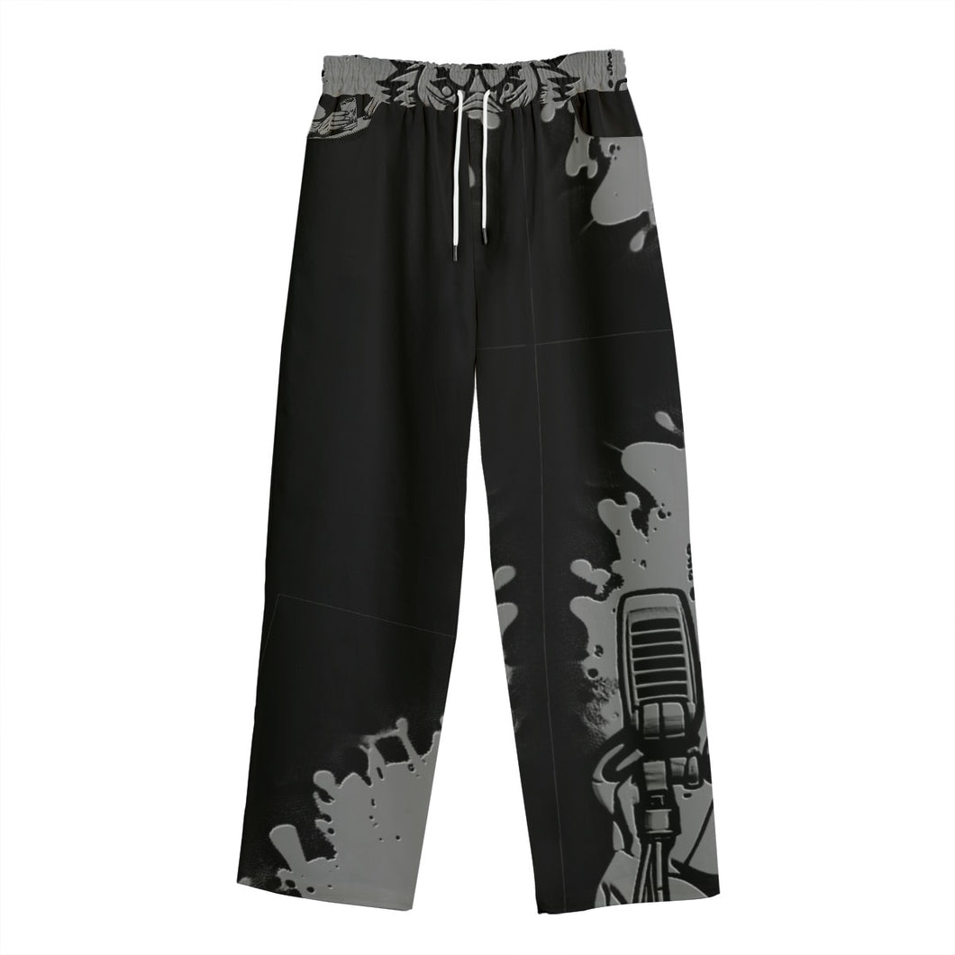 All-Over Print Unisex Straight Casual Pants | 245GSM Cotton grey and black Leo print