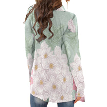 Load image into Gallery viewer, All-Over Print Women&#39;s Cardigan With Long Sleeve26 sage, green flower, print
