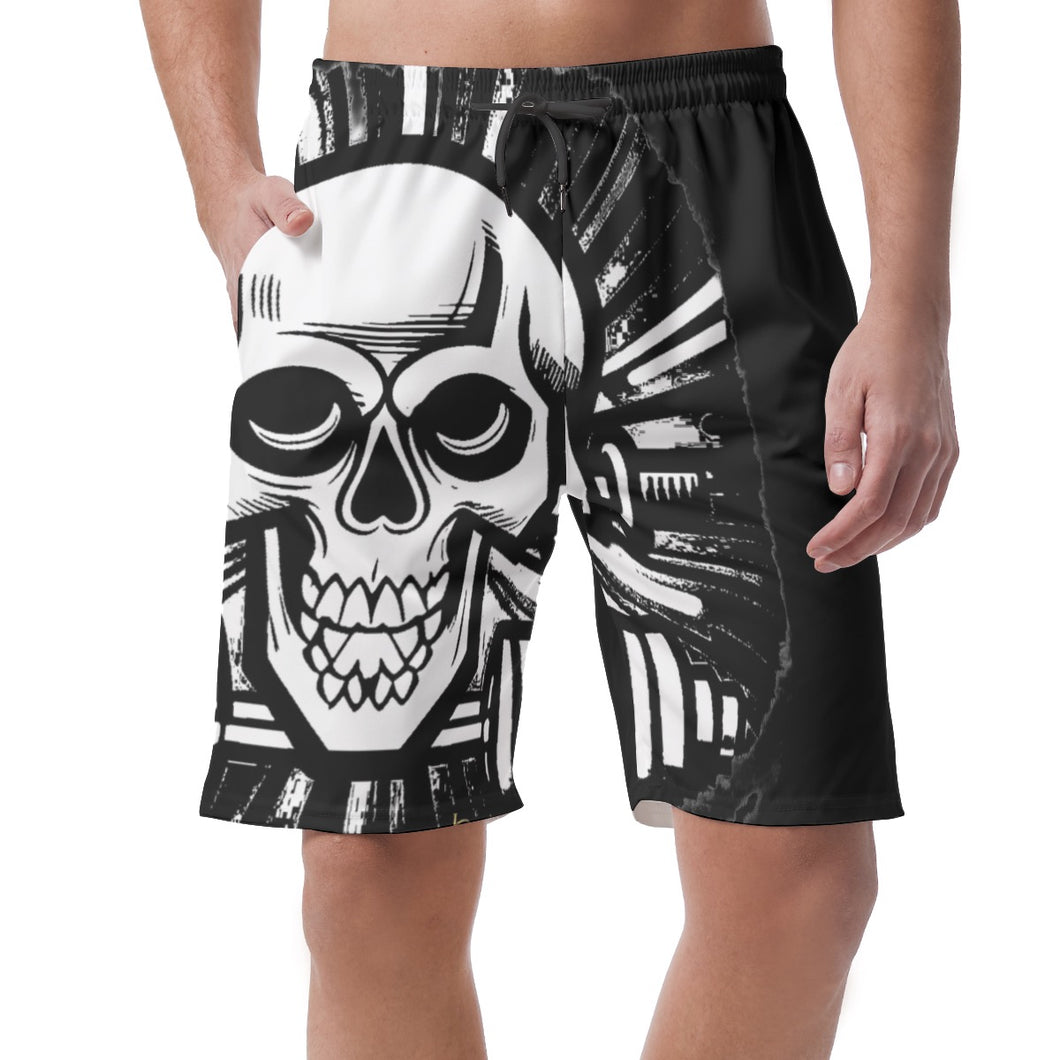 All-Over Print Men's Casual Short Pants blk/white weightlifting theme