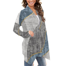 Load image into Gallery viewer, 13All-Over Print Women&#39;s Cardigan With Long Sleeve gray and blue print
