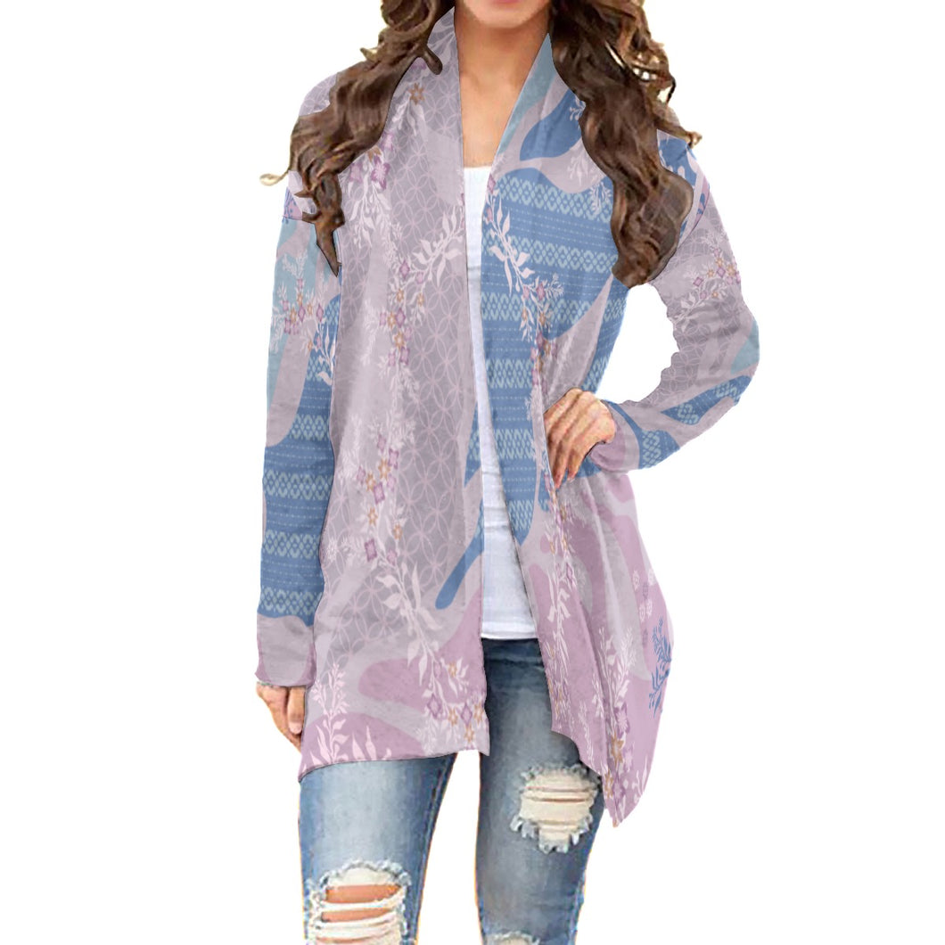 All-Over Print Women's Cardigan With Long Sleeve 91 purple and blue print