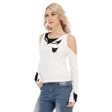 Load image into Gallery viewer, All-Over Print Women&#39;s Cold Shoulder Round Neck Long Sleeves Blouse lil devil unleashed
