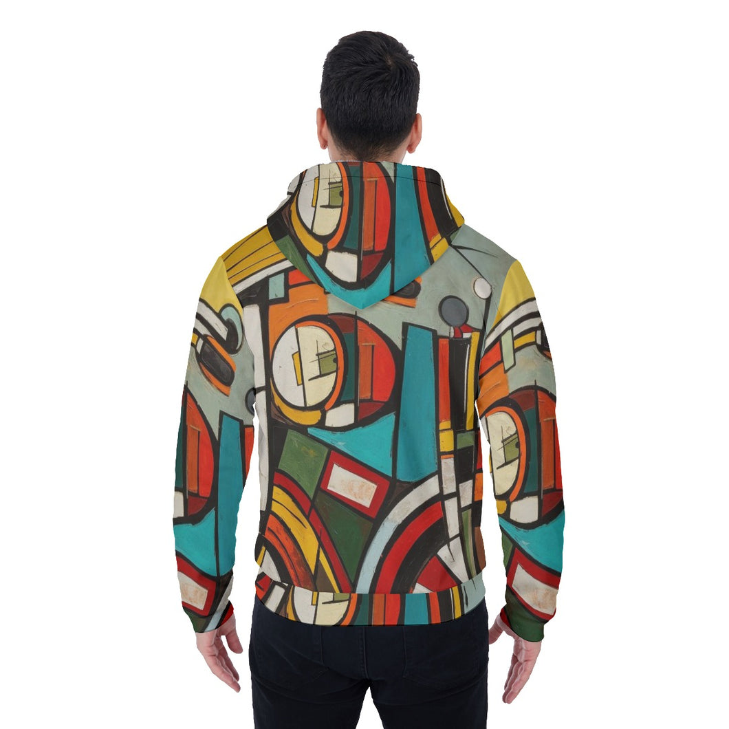 All-Over Print Men's Sherpa Fleece Zip Up Hoodie, multicolored, abstract, motorcycle print, #25F