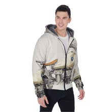 Load image into Gallery viewer, All-Over Print Men&#39;s Sherpa Fleece Zip Up Hoodie, white, motorcycle print, #25m
