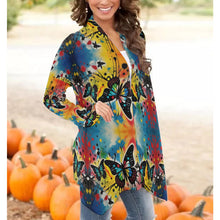 Load image into Gallery viewer, All-Over Print Women&#39;s Cardigan With Long Sleeve butterfly themed
