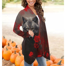 Load image into Gallery viewer, All-Over Print Women&#39;s Cardigan With Long Sleeve wolf mom
