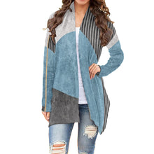 Load image into Gallery viewer, All-Over Print Women&#39;s Cardigan With Long Sleeve57 blue and black abstract print
