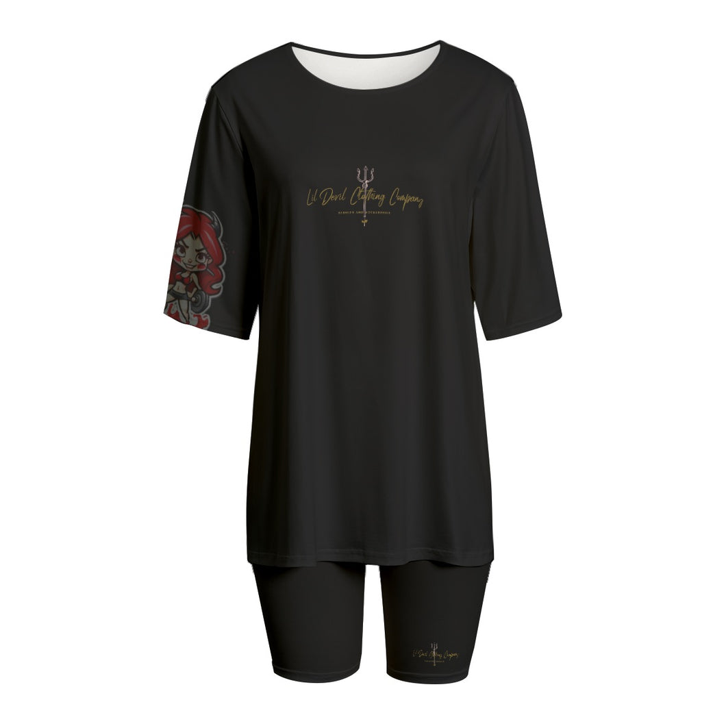 All-Over Print Women's T-shirt Set With Short Sleeve little devil themed