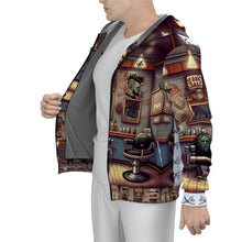 Load image into Gallery viewer, All-Over Print Men&#39;s Sherpa Fleece Zip Up Hoodie barber shop themed print 30
