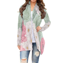 Load image into Gallery viewer, All-Over Print Women&#39;s Cardigan With Long Sleeve26 sage, green flower, print
