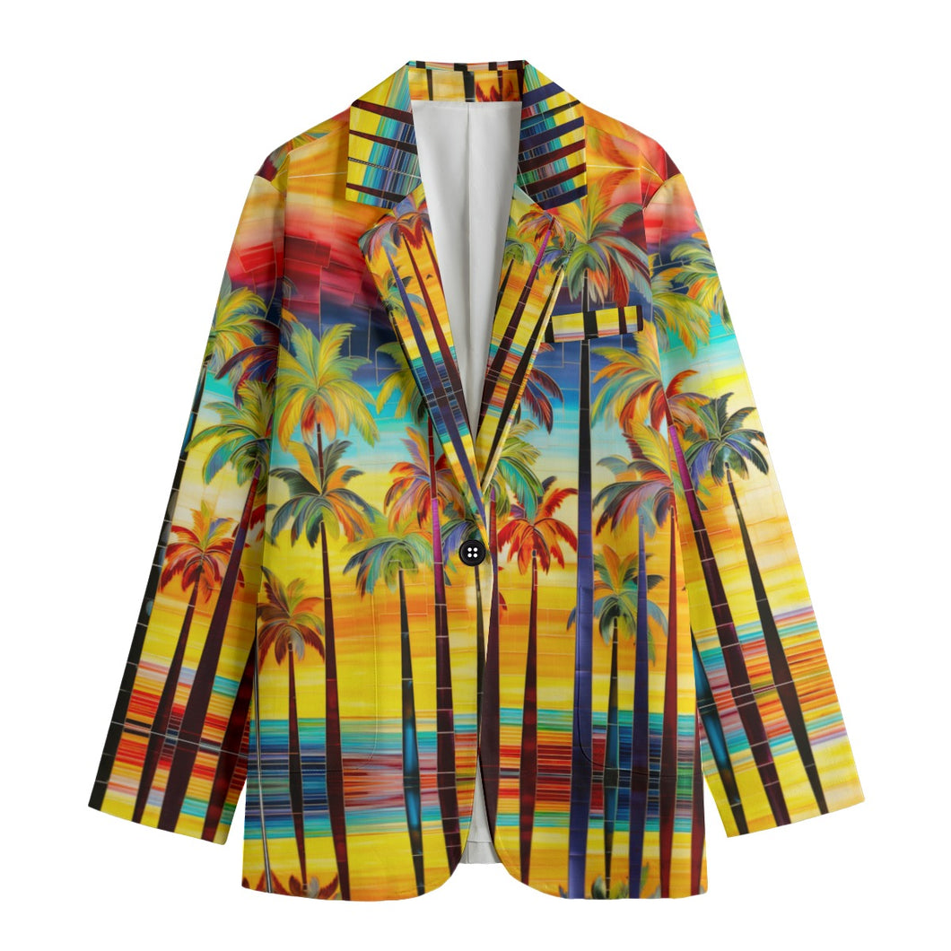 All-Over Print Women's Leisure Blazer | 245GSM Cotton summer palm