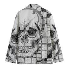 Load image into Gallery viewer, All-Over Print Men&#39;s Casual Flat Lapel Collar Blazer | 245 GSM Cotton black and gray skull print

