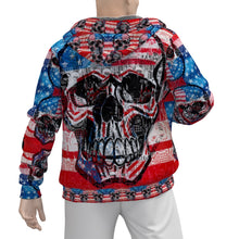 Load image into Gallery viewer, All-Over Print Men&#39;s Sherpa Fleece Zip Up Hoodie USA themed skull print
