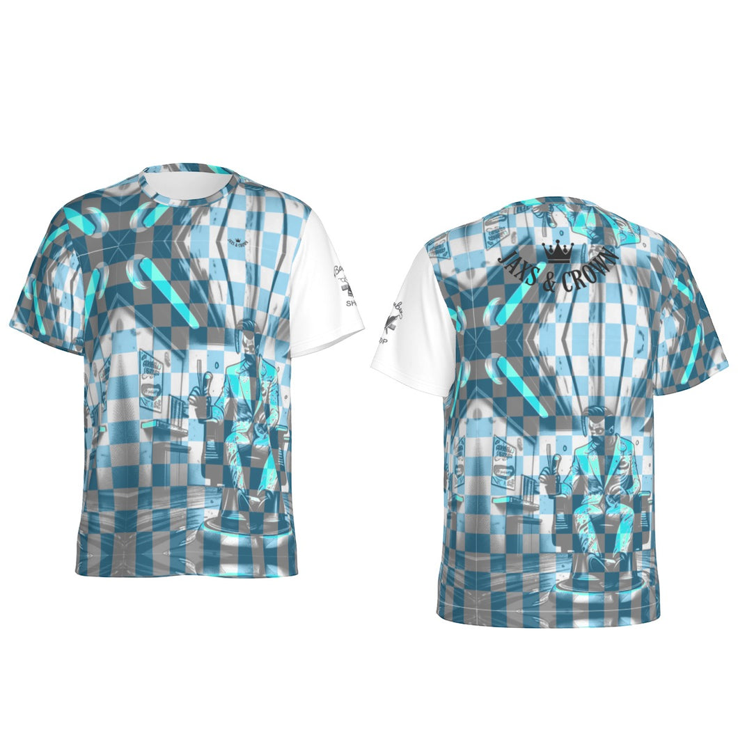 All-Over Print Men's O-Neck Sports T-Shirt barber, print in blue