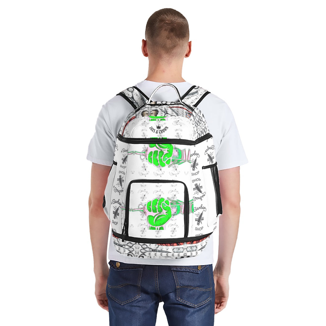 All-Over Print Multifunctional Backpack barber print green with the clipper