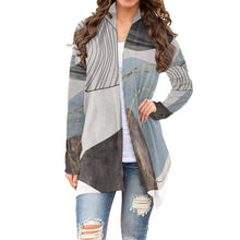 Load image into Gallery viewer, All-Over Print Women&#39;s Cardigan With Long Sleeve5 gray blue and black abstract print
