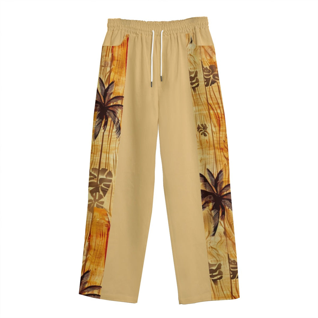 All-Over Print Unisex Straight Casual Pants | 245GSM Cotton tan skull/surfboard print