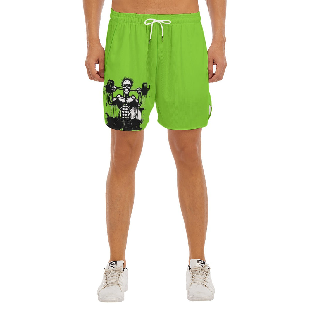 All-Over Print Men's Side Split Running Sport Shorts green weightlifting, and print