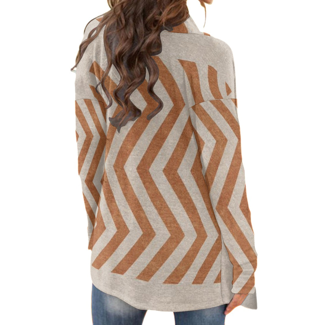 15All-Over Print Women's Cardigan With Long Sleeve rust and beige print
