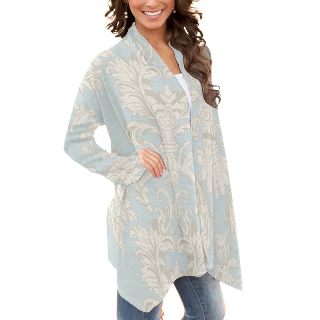 All-Over Print Women's Cardigan With Long Sleeve68 light blue with flower print