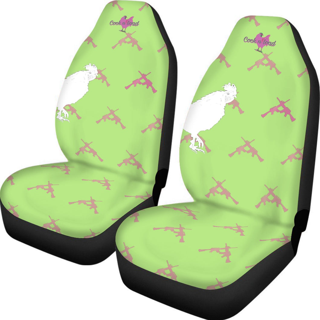#514 cocknload Universal Car Seat Cover With Thickened Back in lime green with rooster in gun print