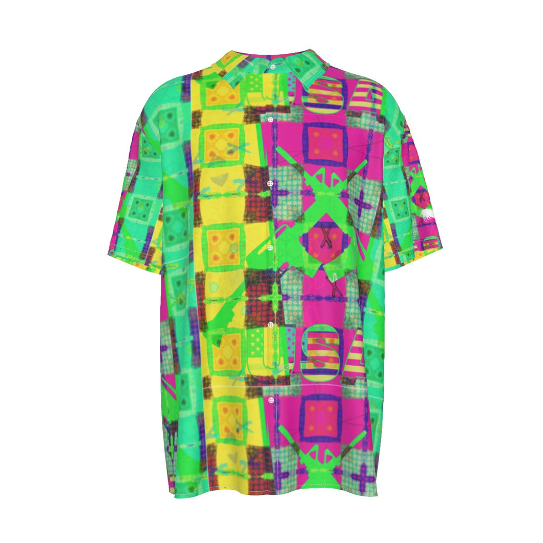 #466  Men's Imitation Silk Short-Sleeved Shirt multicolored w/gun print