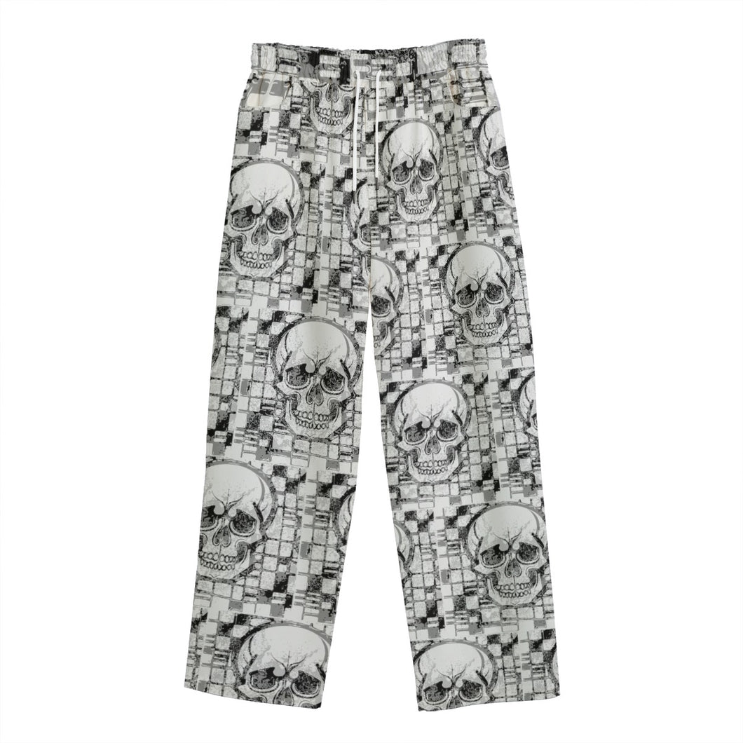 All-Over Print Unisex Straight Casual Pants | 245GSM Cotton black, and white skull  print