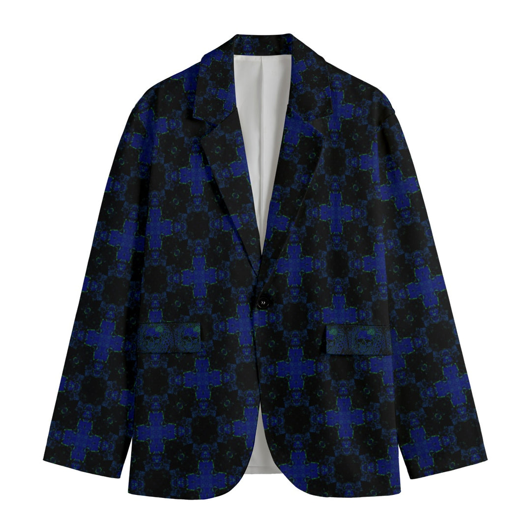 All-Over Print Men's Casual Flat Lapel Collar Blazer | 245GSM  Cotton blue/blk skull print jaxs26
