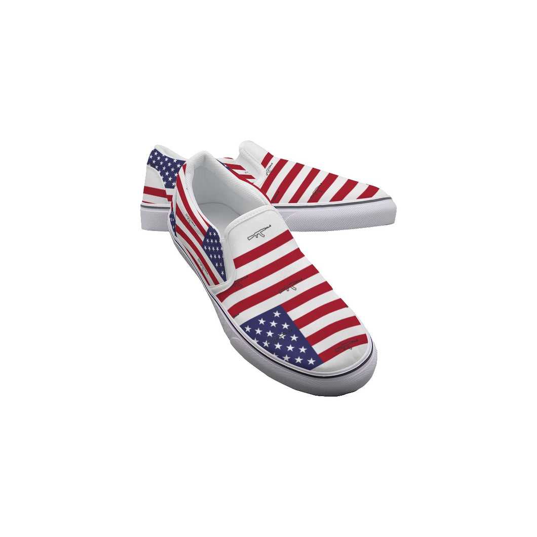 #COCKNLOAD101 Men's Slip On Sneakers patriotic print