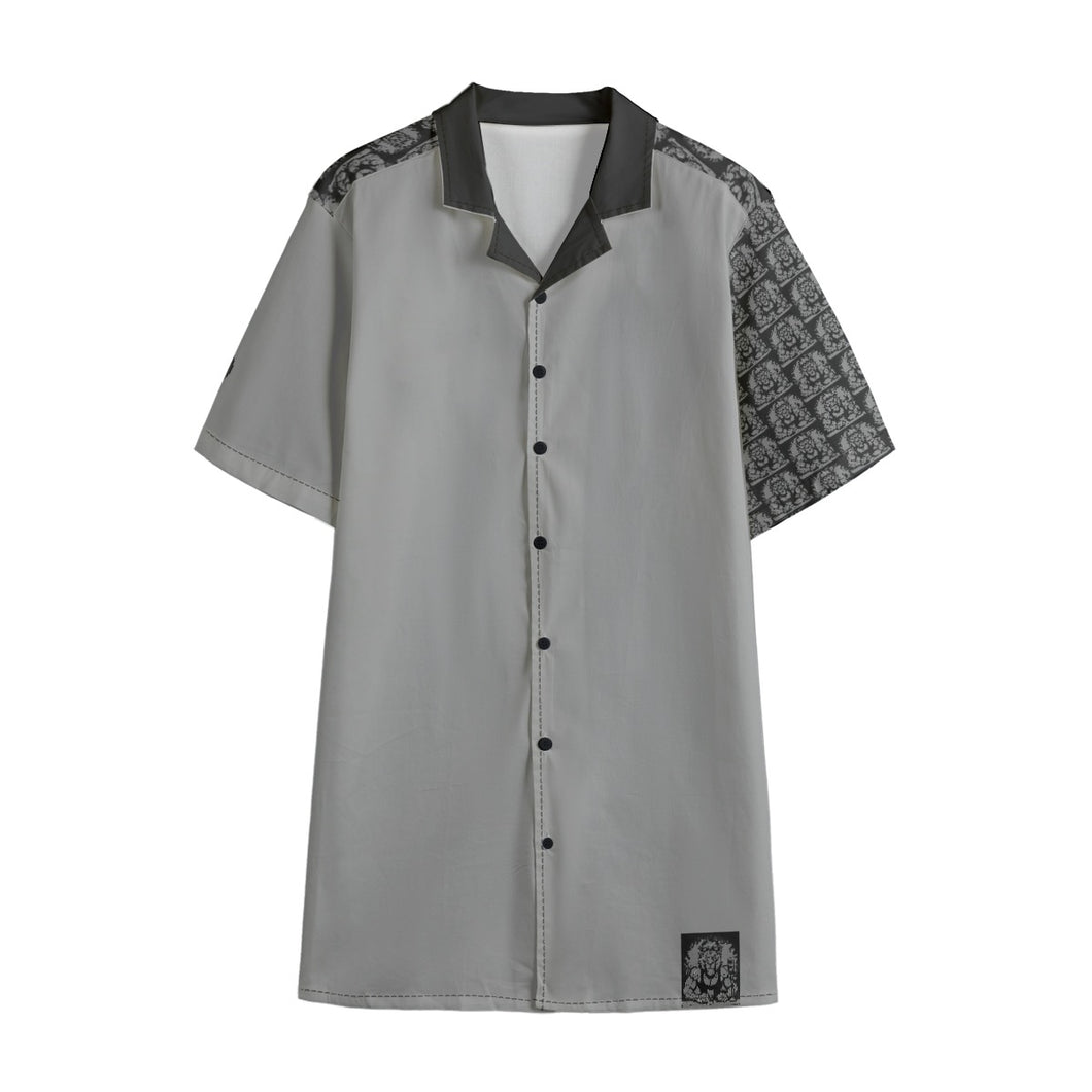 All-Over Print Men's Hawaiian Shirt With Button Closure |115GSM Cotton poplin grey, Leo print
