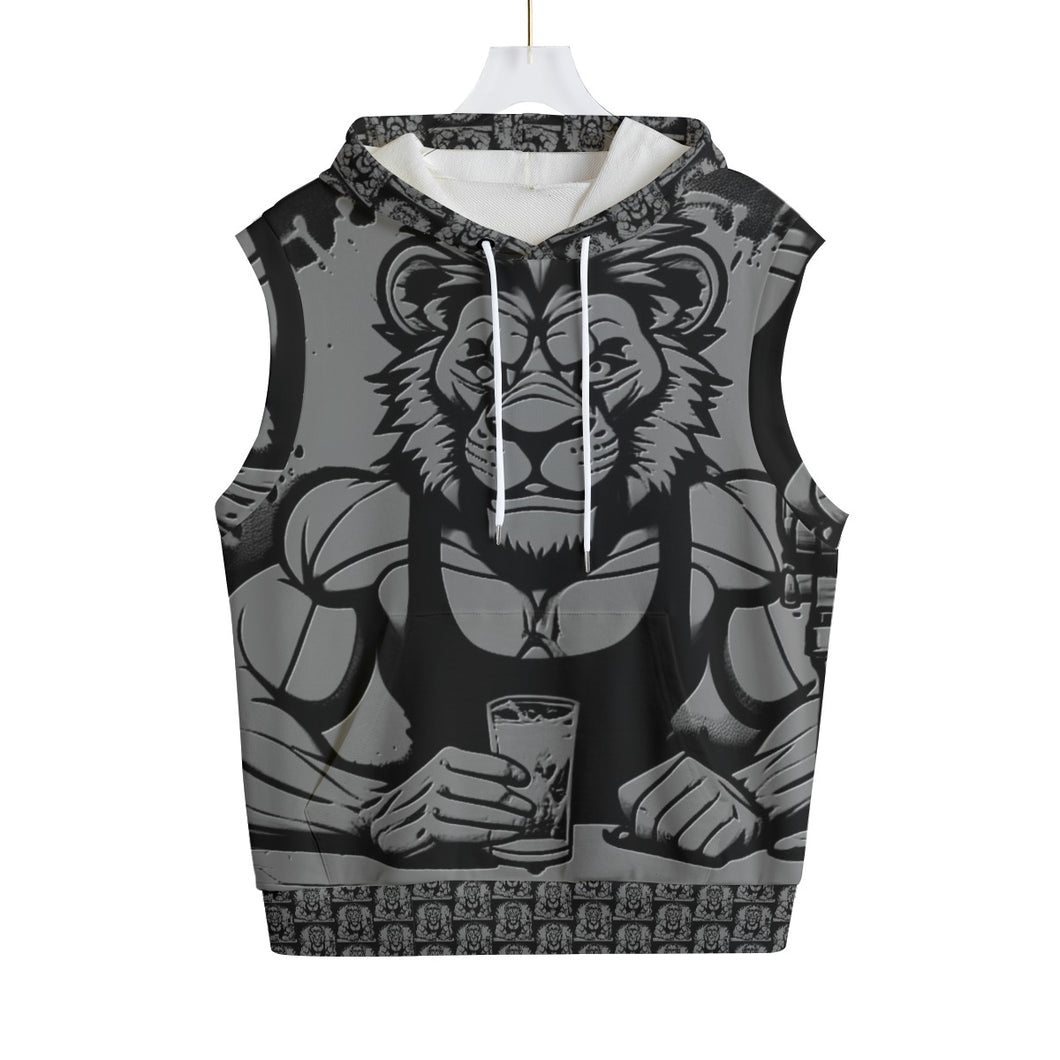 All-Over Print Unisex Hooded Vest | 310GSM Cotton black/grey Leo print