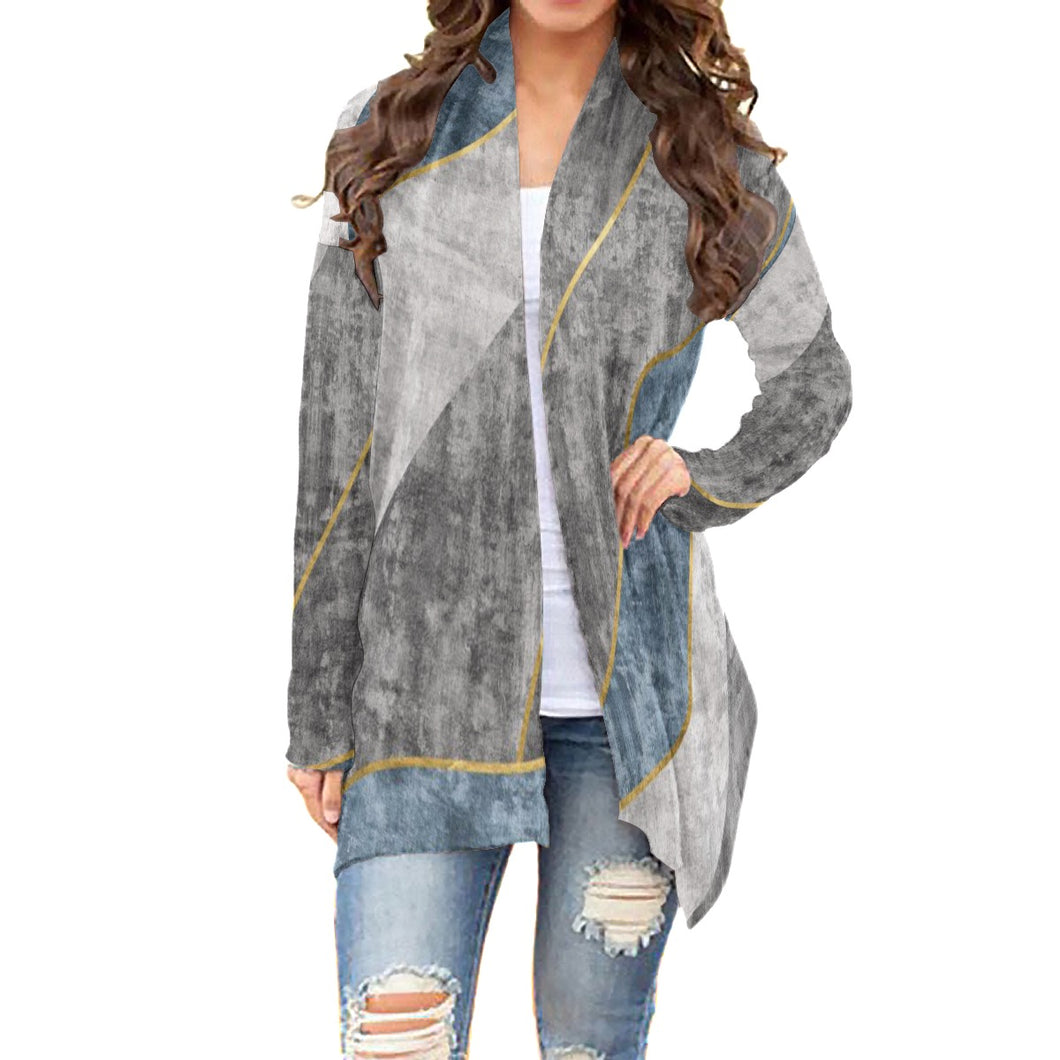13All-Over Print Women's Cardigan With Long Sleeve gray and blue print