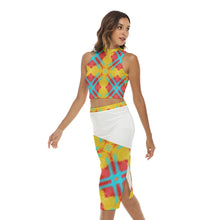 Load image into Gallery viewer, #300  Women&#39;s Tank Top &amp; Split High Skirt Set and yellow, red and teal print
