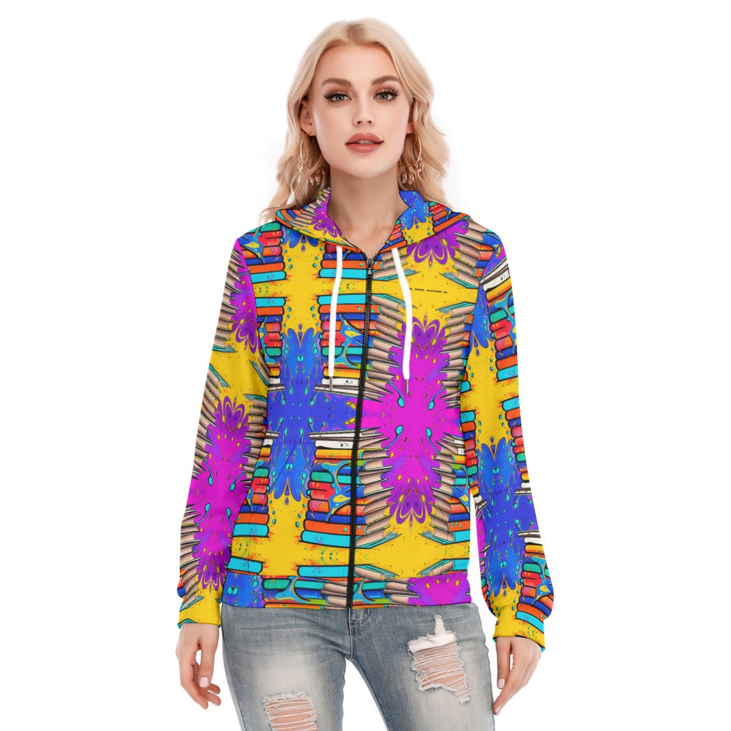 All-Over Print Women's Hoodie With Zipper 224 Book theme, print