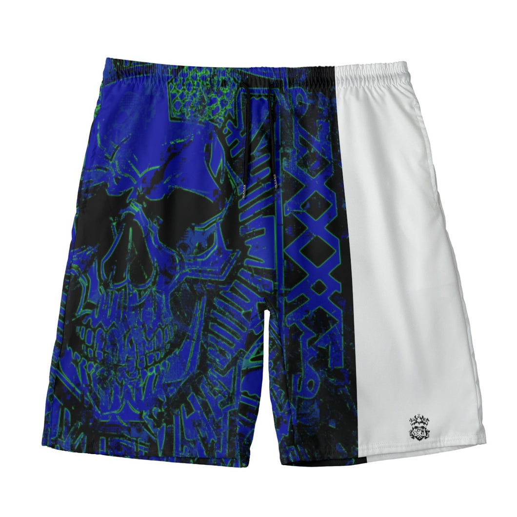 All-Over Print Men‘s Beach Shorts With Lining summer vibes blue skull print