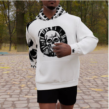 Load image into Gallery viewer, All-Over Print Men&#39;s Heavy Fleece Raglan Hoodie blk/white weightlifting theme
