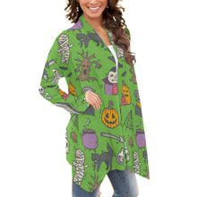 Load image into Gallery viewer, All-Over Print Women&#39;s Cardigan With Long Sleeve25 green Halloween print
