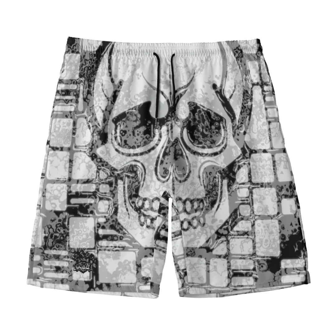 All-Over Print Men‘s Beach Shorts With Lining summer vibes skull b/w print