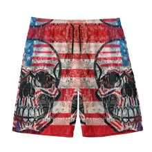Load image into Gallery viewer, All-Over Print Men‘s Beach Shorts With Lining summer vibes  USA flag and skulls print
